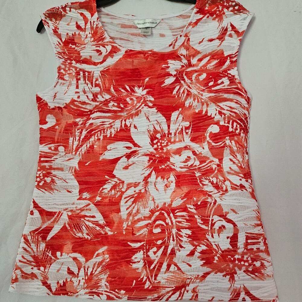 CJ Banks Floral Print Sleeveless Blouse Sheered Layered Tank